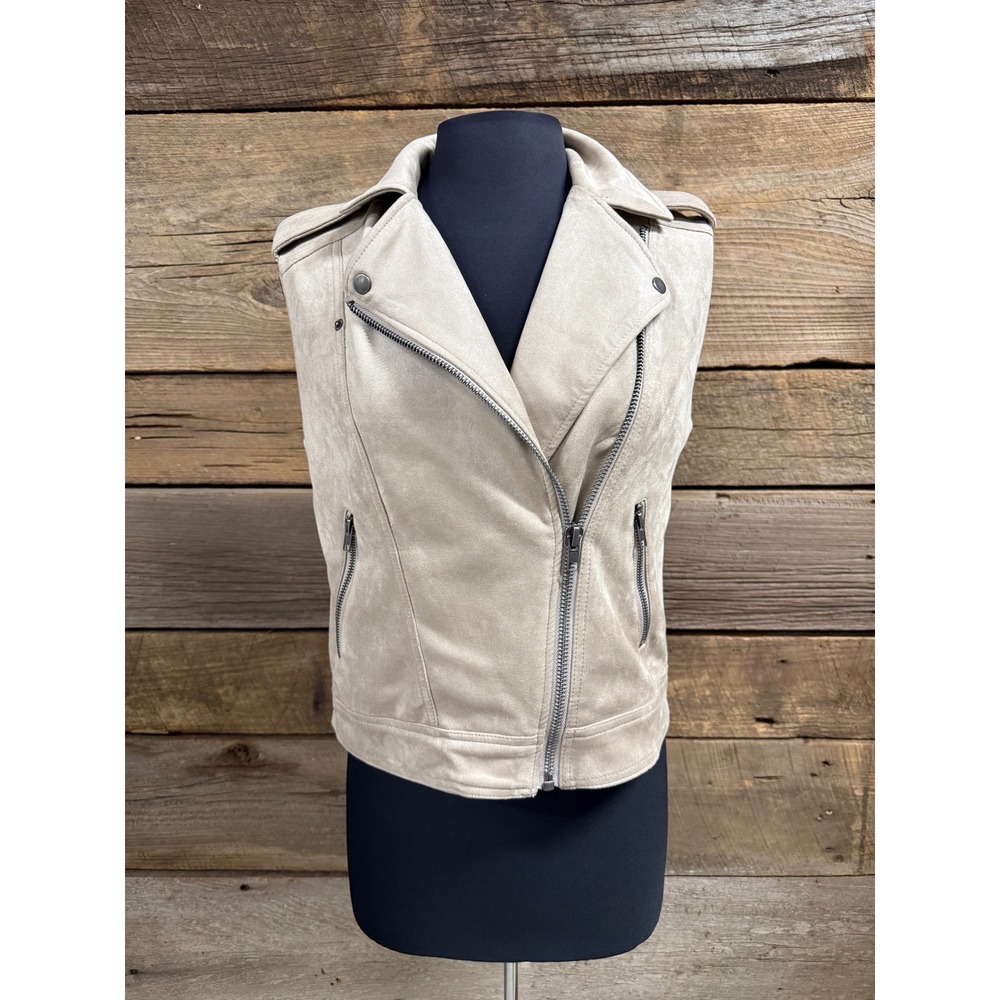 Philosophy Republic Clothing Faux Suede Moto Vest Tan Beige Asymmetric Zip M